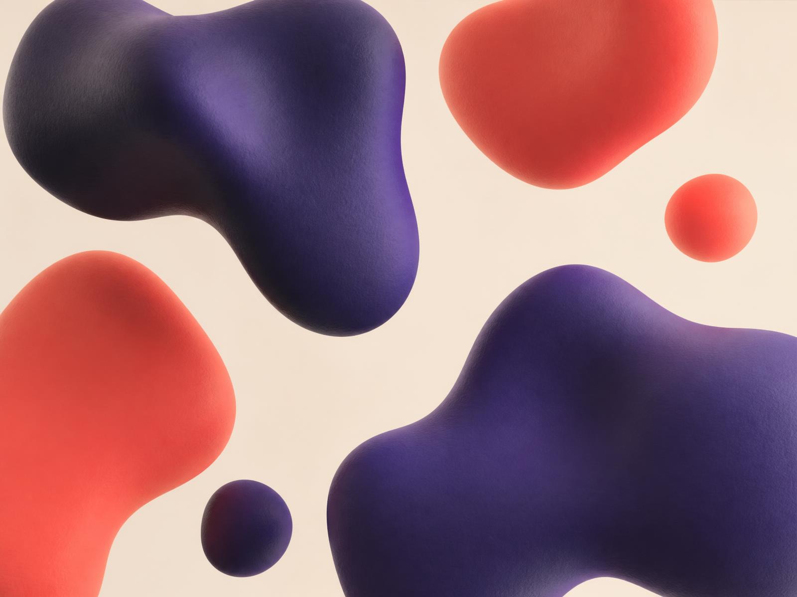 Formes organiques violettes et corail illustrant l'ADN de marque DNART